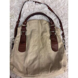 Firenze Genuine Leather Beige & Brown Hobo Bag With Adjustable Strap & Inner Poc